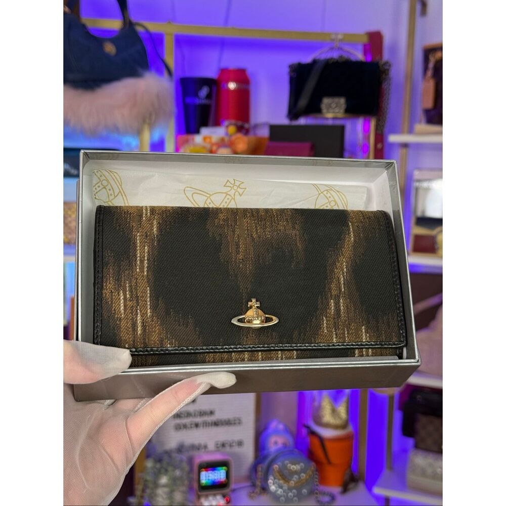 Vivienne WestWood Vintage Brown Large Size Embroidered Wallet W/Box